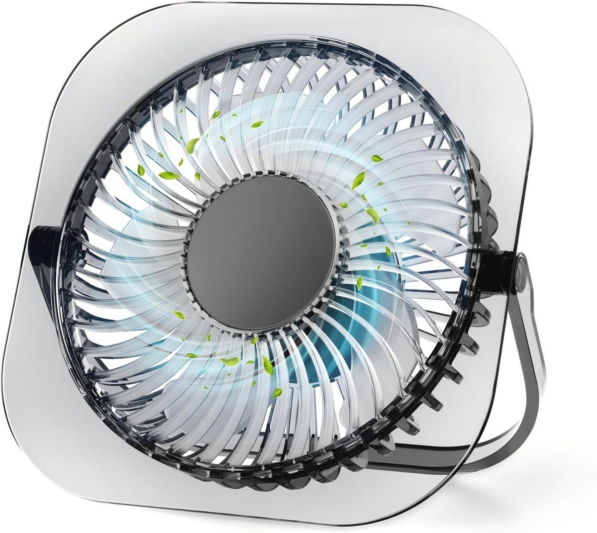 Glazen Mini Bureaubladventilator - 3 Snelheden, Lichtgewicht USB Ventilator voor Werk, Studie, Feest en Kamperen