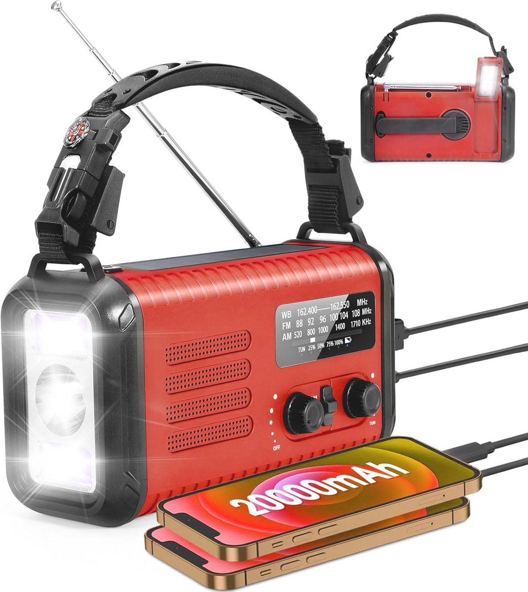 Noodweer Radio met Hand Crank en Solar Oplader - 20000mAh