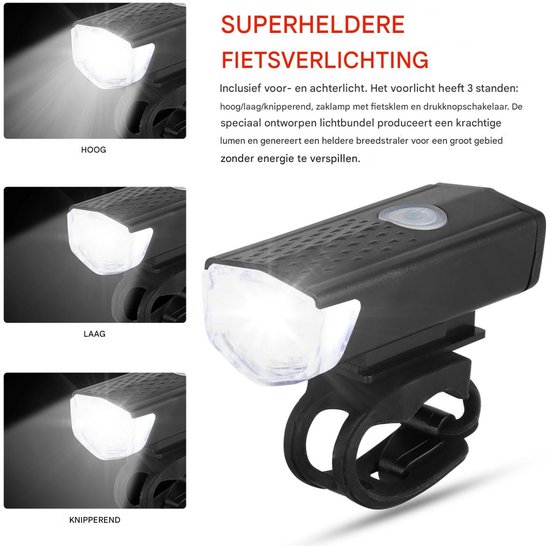 GELLDG Fietsverlichtingsset - Voorlicht - Inclusief achterlicht - USB oplaadbaar - LED-veiligheidsverlichting - Geschikt voor fietsen - Waterdicht - Eenvoudig te installeren - Geschikt voor kinder- en volwassen racefietsen — afbeelding 3