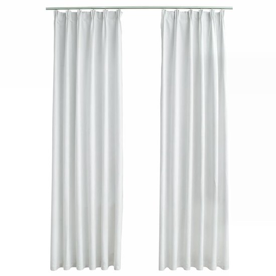 Gordijnen verduisterend met haken 2 st | Raamgordijn 140x175 cm gebroken wit