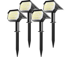GELLDG Buitenverlichting op zonne-energie - Warmwitte solar spotlights - IP67 waterdichtheid - 3 lichtstanden - Geschikt voor buitengebruik, tuinen, gazons, planten, beelden, terrassen, paden, enz. - Set van 4 - 3000K