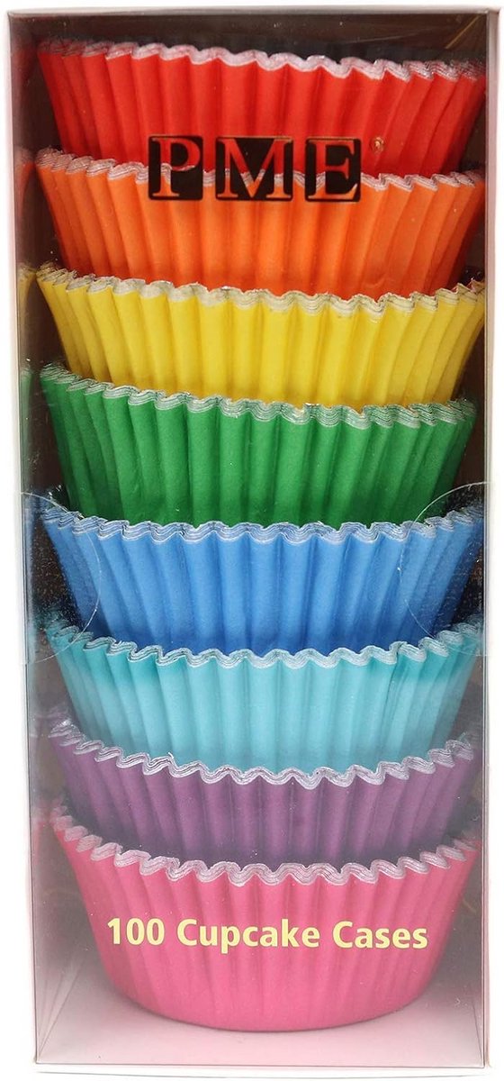 100 Regnbogefarvede Cupcakevormpjes met Folie - Set van 8 Assortiment