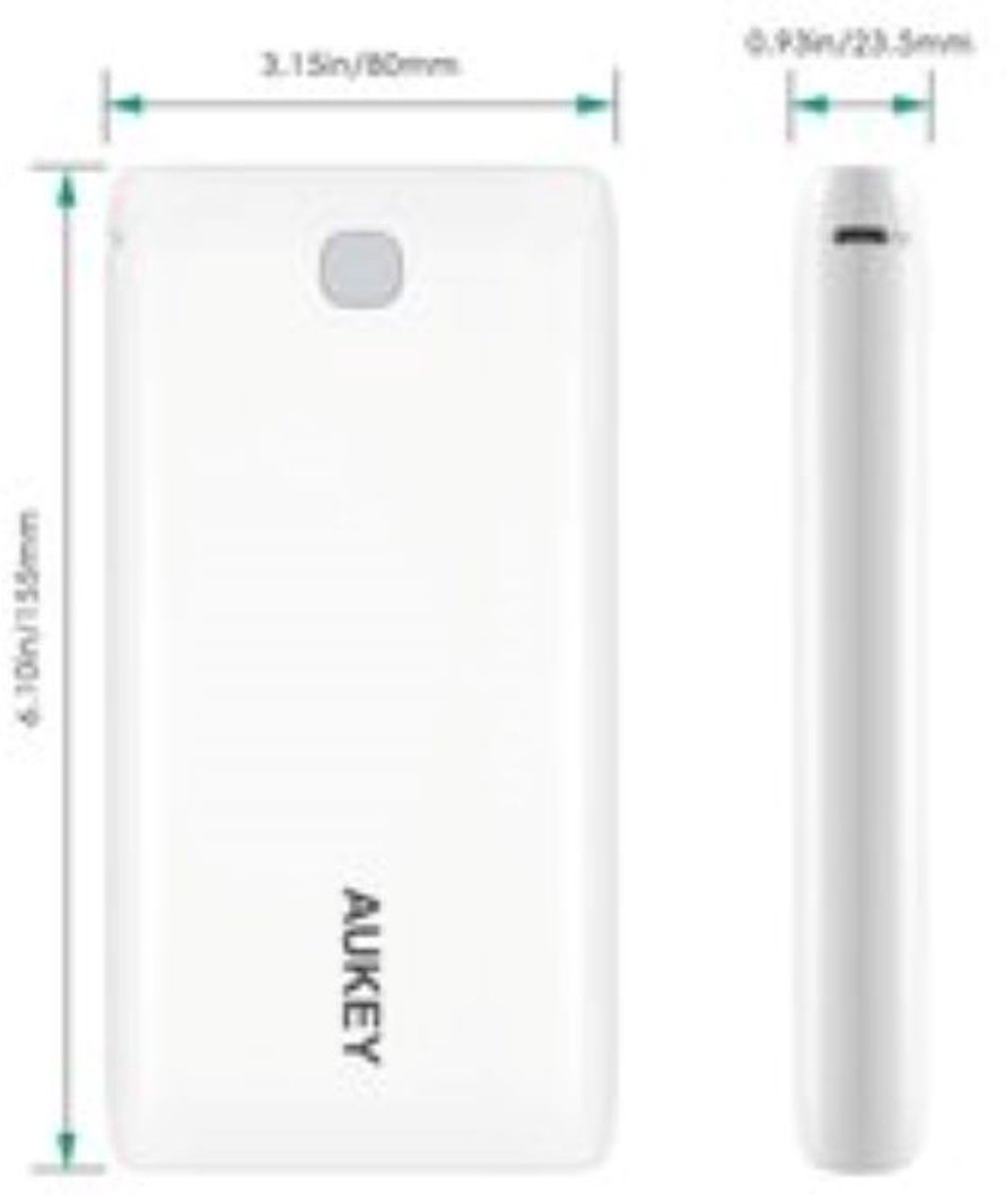 AUKEY Powerbank 20000 mAh - Draagbare Oplader met 2 USB Poorten, AiPower Technologie, Geïntegreerde Zaklamp, LED Batterij Indicator – Wit – foto 2