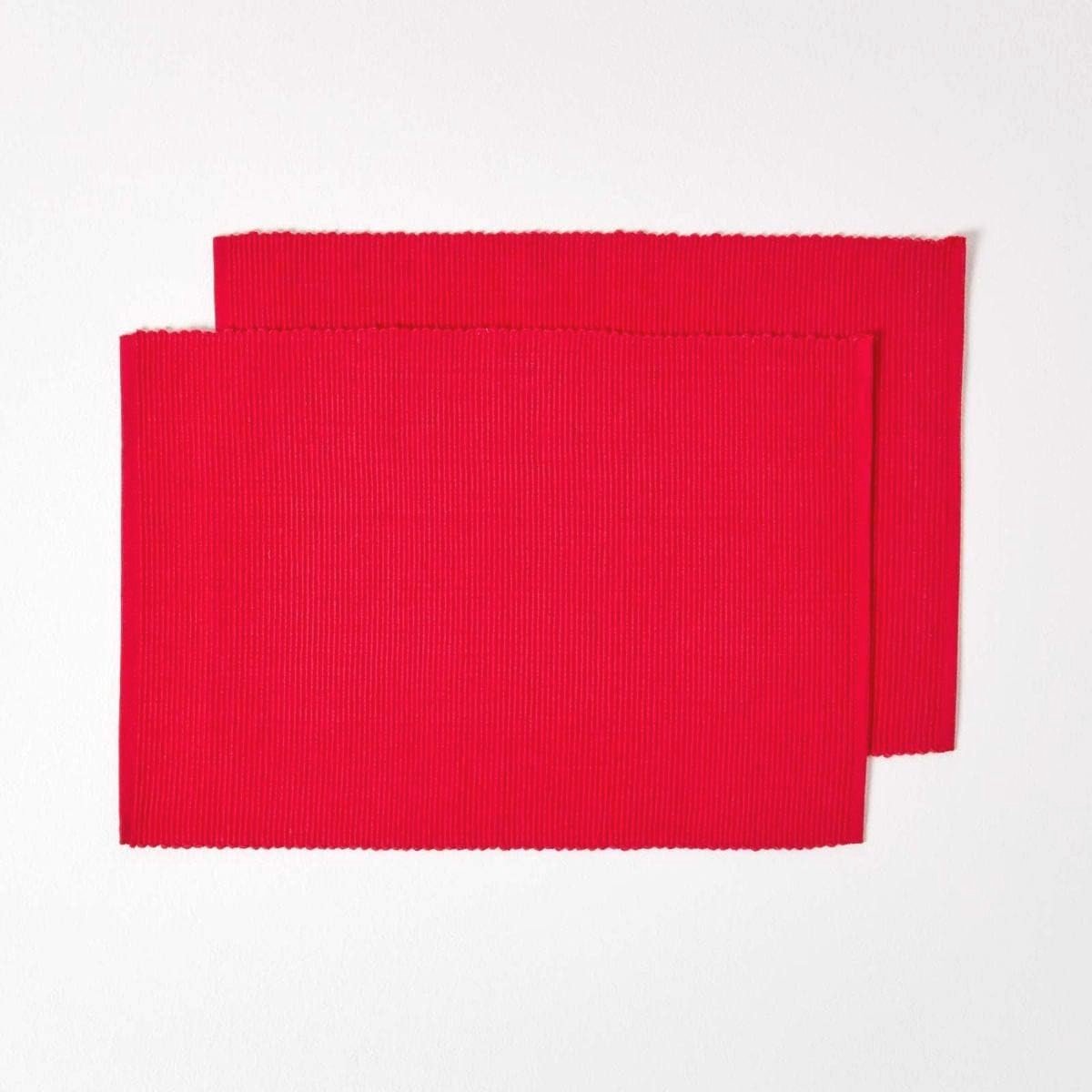 Twee Rood Geribbeld Katoenen Placemats 30 x 45 cm - Wasbaar en Duurzaam