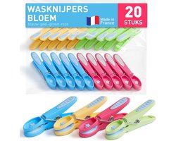Bloem Wasknijpers 20 Stuks in Blauw, Geel, Groen en Roze - Premium Kwaliteit Kledingknijpers voor Wasgoed