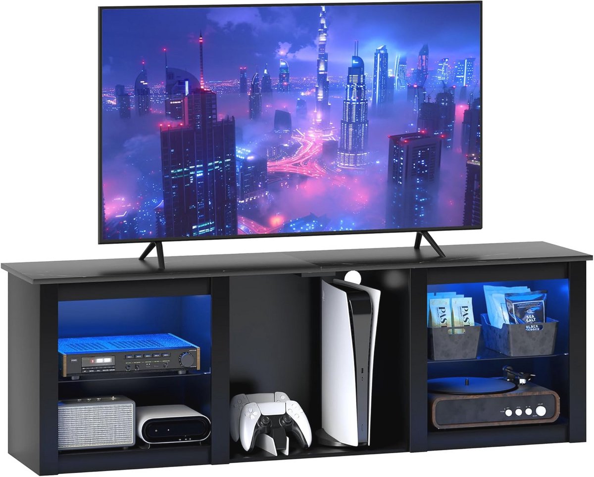 LED RGB TV Meubel voor TV's tot 65 Inch met Verstelbare Glazen Planken en Afstandsbediening