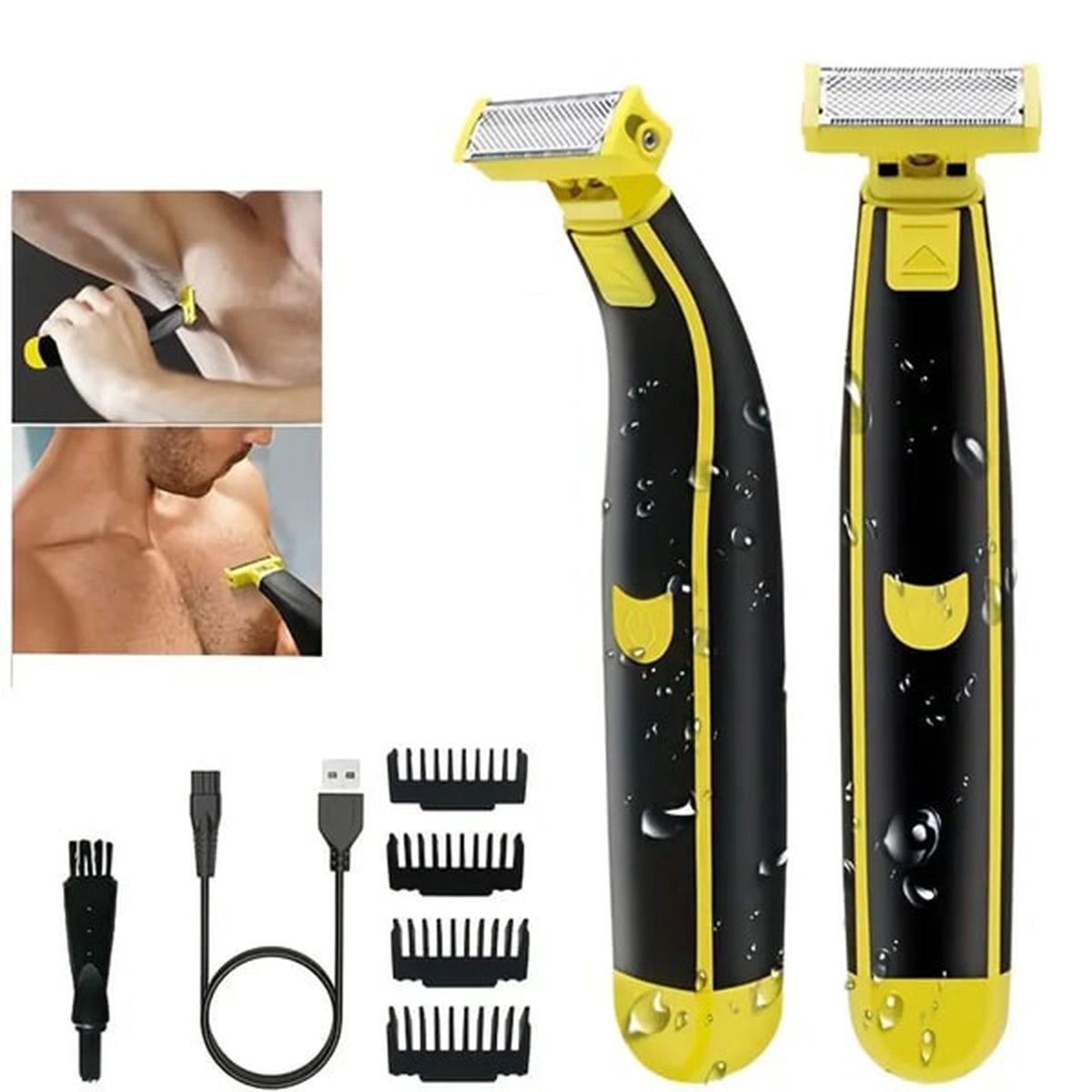 OKWISH Scheerapparaten - Herenscheerapparaat Met Dubbele Scheerkop, Compacte Scheerapparaat Voor Gezicht En Lichaam, Nat En Droog, ABS Materiaal, Natuurlijke Houtkleur