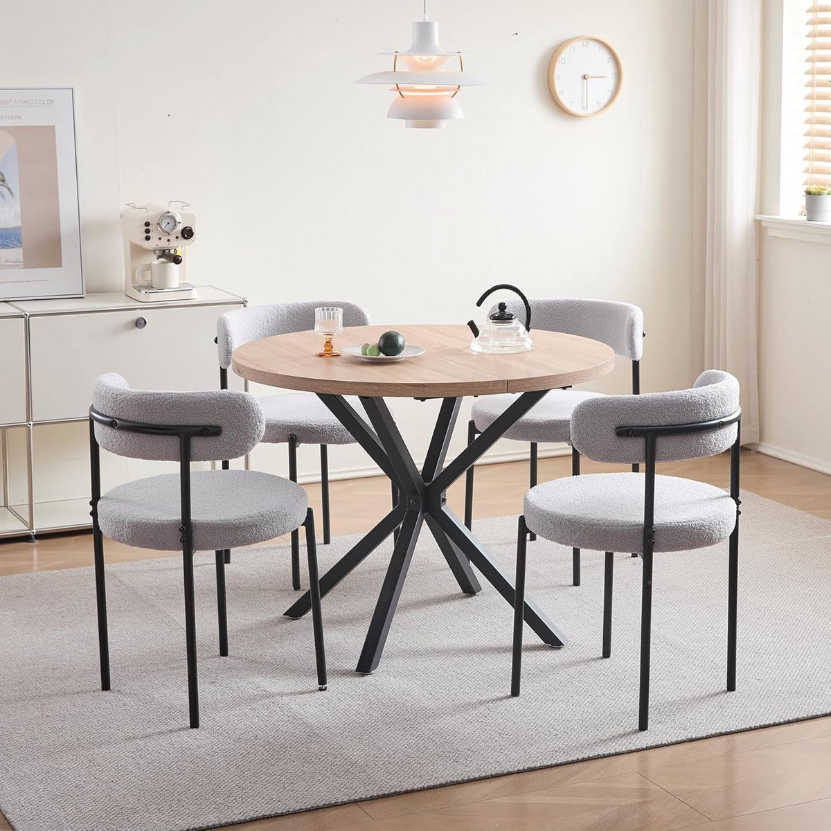 Eetgroep set met ronde eettafel en 4 stoelen voor keuken en woonkamer