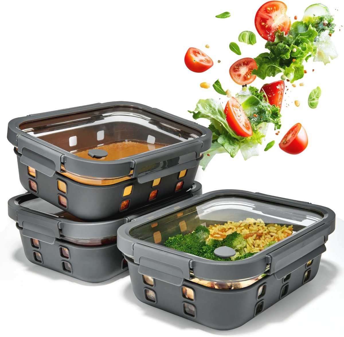 Meal Prep Bakjes - Glazen Containers - Voedsel Bewaren - Lekvrij & Stapelbaar - Set 3x1520ml - Transparant — cadeau in Cadeau-ideeën - foto 8