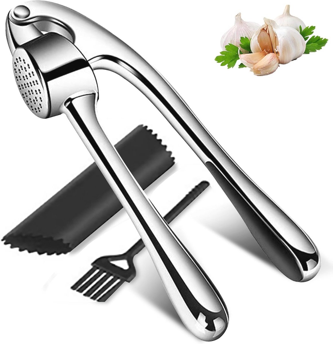 RVS knoflookpers met ergonomische handgreep - vaatwasmachinebestendig en duurzaam