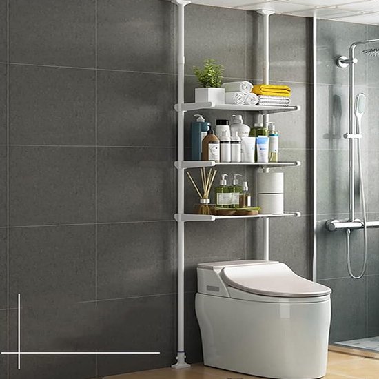 CHIWIN Étagère Machine à Laver 3 Étages – Étagère de rangement WC réglable en hauteur – Étagère murale gain de place pour salle de bain, WC et toilettes – Aucun montage requis – 44 x 260 cm – Wit