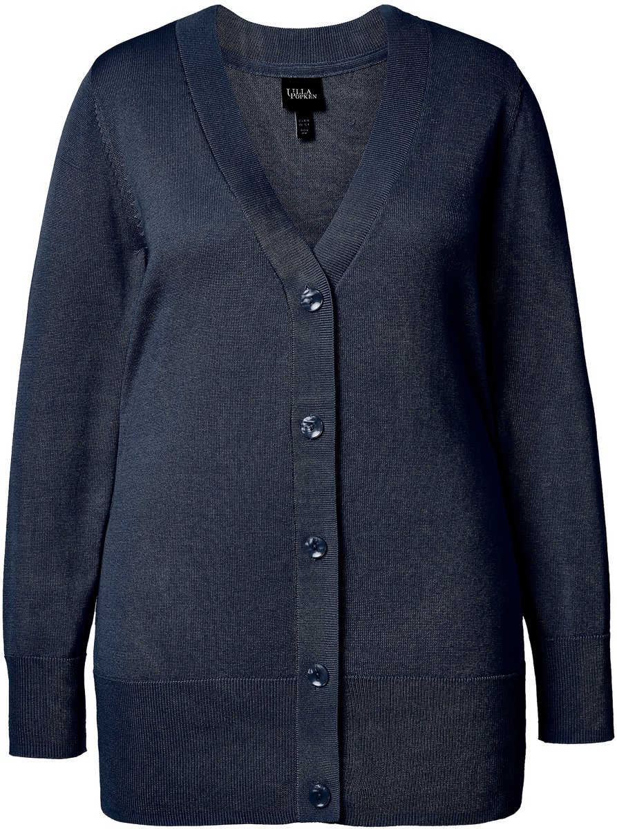 Ulla Popken - Dames - Vest V-hals knoopsluiting fijn breisel - Marine - Maat 42+