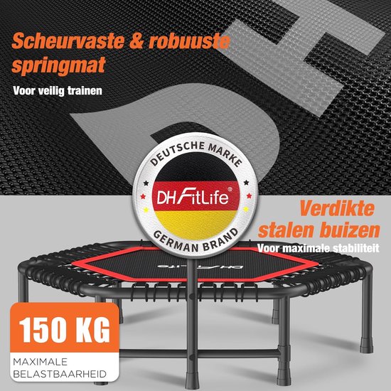DH FitLife Indoor Fitness Trampoline opvouwbaar zonder installatie | 121 cm (48 inch) | Draagvermogen 150 kg | 3 verstelbare handgreepniveaus | Stevig en stil