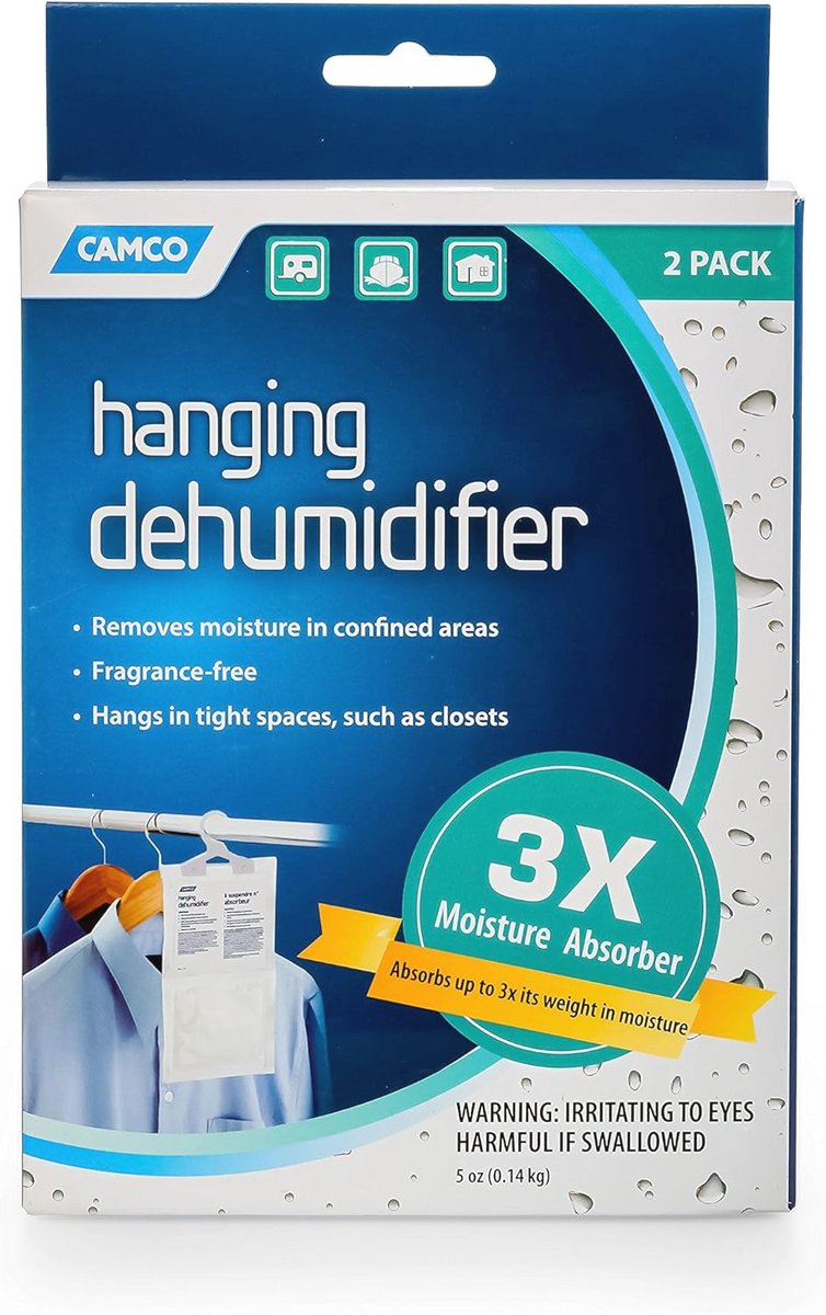Geurvrije hangende luchtontvochtiger - Absorbeert tot 3x zijn gewicht in water - Verklein vocht en vochtigheid in kasten en besloten ruimtes - 2 stuks