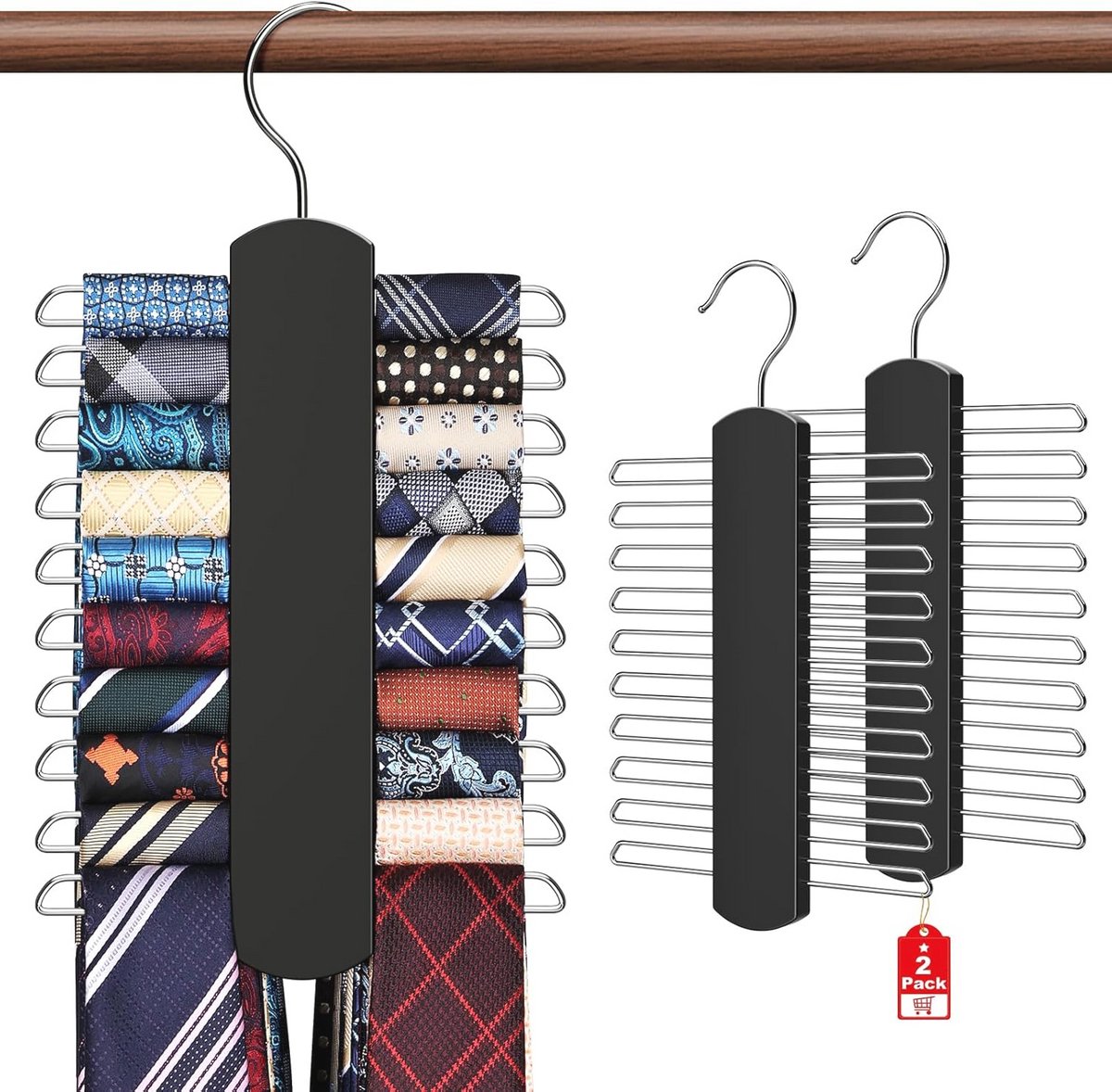 Stropdassenhouder Set van 2 - Ruimtebesparende Draaibare Organizer voor 40 Stropdassen