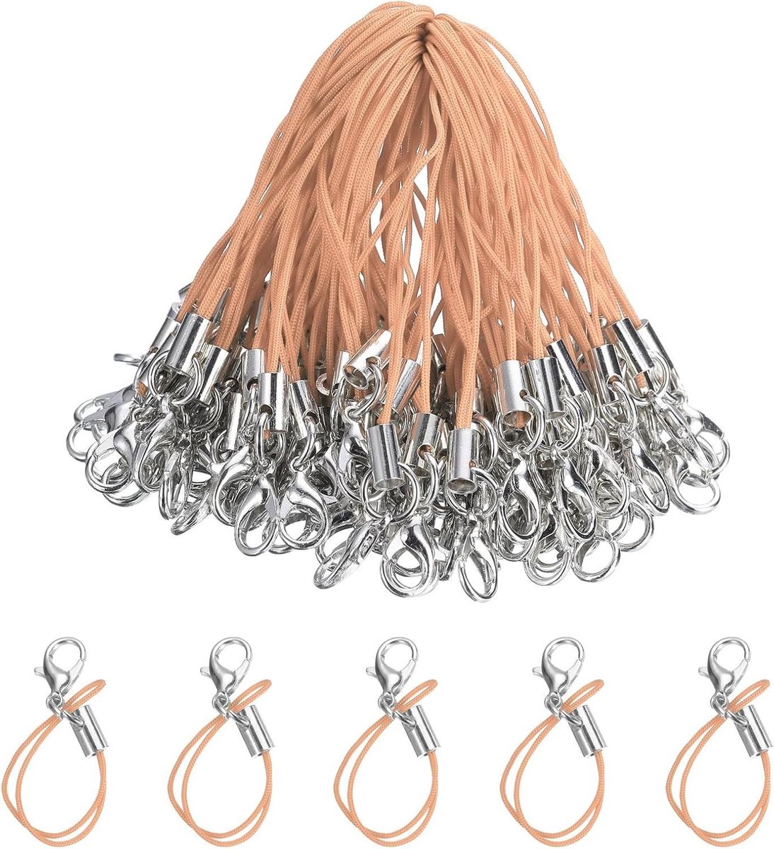 Allecta - 200 stuks sluitkoorden met karabijnhaak voor telefoonhoesjes en sleutelhangers