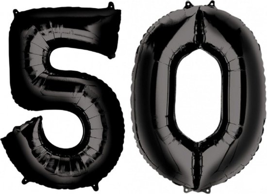 Ballon Cijfer 50 Jaar Zwart Helium Ballonnen Verjaardag Versiering Sarah Abraham Feest Versiering Met Rietje - 86Cm