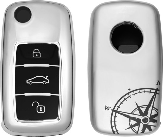 FOAMO Autosleutel Hoesje compatibel met VW, SEAT, SKODA, CUPRA - siliconen Sleutelhoesje - Bescherming voor Autosleutels (Mesh Blauw-Wit