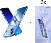 Hoesje Geschikt voor: iPhone 14 Silicone - Transparant + 3X Tempered Glass Screenprotector - ZT Accessoires