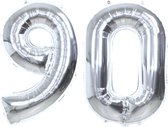 Folie Ballon Cijfer 90 Jaar Zilver Verjaardag Versiering Helium Cijfer Ballonnen Feest versiering Met Rietje - 86Cm