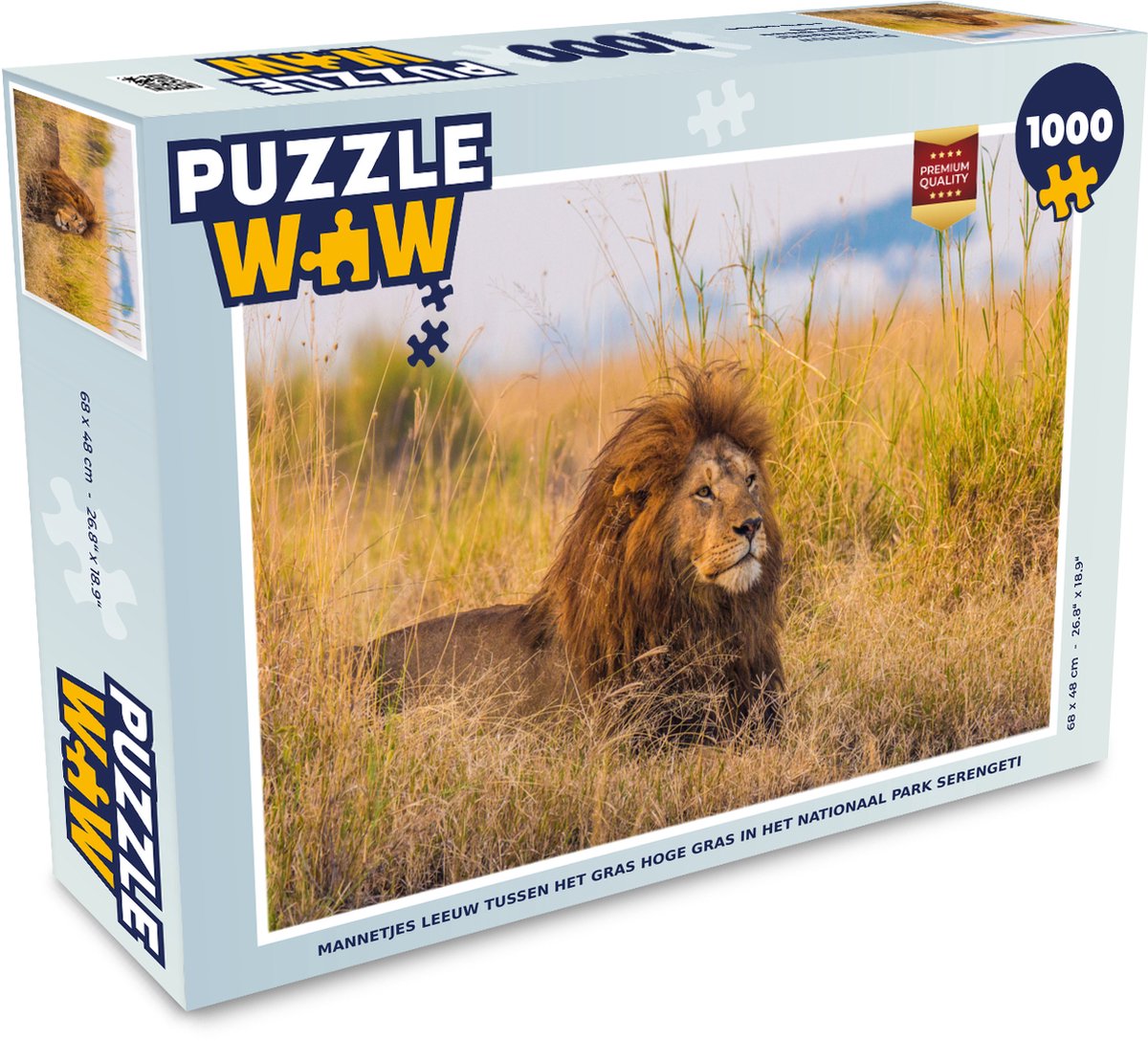 Puzzel Mannetjes leeuw tussen het gras hoge gras in het Nationaal park Serengeti - Legpuzzel - Puzzel 1000 stukjes volwassenen