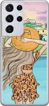 Casimoda® hoesje - Geschikt voor Samsung S21 Ultra - Sunset Girl - Backcover - Siliconen/TPU - Multi