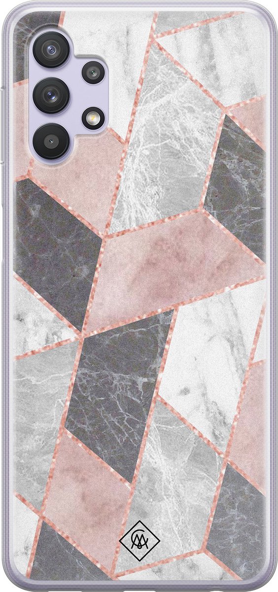Casimoda® hoesje - Geschikt voor Samsung A32 5G - Stone grid marmer / Abstract marble - Backcover - Siliconen/TPU - Roze