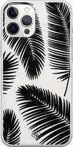 Casimoda® hoesje - Geschikt voor iPhone 12 Pro Max - Palm Leaves Silhouette - Siliconen/TPU telefoonhoesje - Backcover - Planten - Zwart