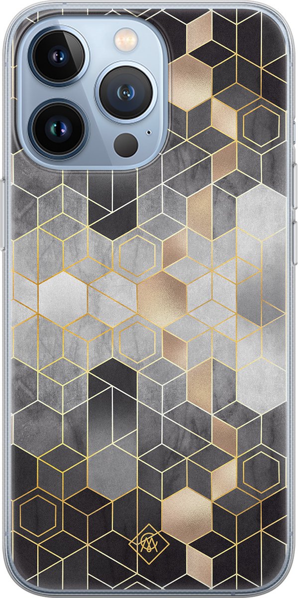 Casimoda® hoesje - Geschikt voor iPhone 13 Pro - Grey cubes - Siliconen/TPU - Grijs