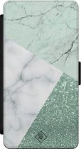 Casimoda® bookcase - Geschikt voor Samsung Galaxy S21 - Hoesje met pasjeshouder - Minty Marmer Collage - Mint - Kunstleer