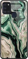 Casimoda® hoesje - Geschikt voor Samsung Galaxy A21s - Groen marmer / Marble - Luxe Hard Case Zwart - Backcover telefoonhoesje - Groen