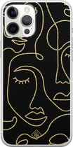 Casimoda® hoesje - Geschikt voor iPhone 12 Pro Max - Abstract Faces - Siliconen/TPU telefoonhoesje - Backcover - Geometrisch patroon - Zwart