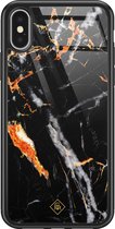 Casimoda® hoesje - Geschikt voor iPhone Xs - Marmer Zwart Oranje - Luxe Hard Case Zwart - Backcover telefoonhoesje - Zwart