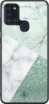 Casimoda® hoesje - Geschikt voor Samsung Galaxy A21s - Minty Marmer Collage - Luxe Hard Case Zwart - Backcover telefoonhoesje - Mint