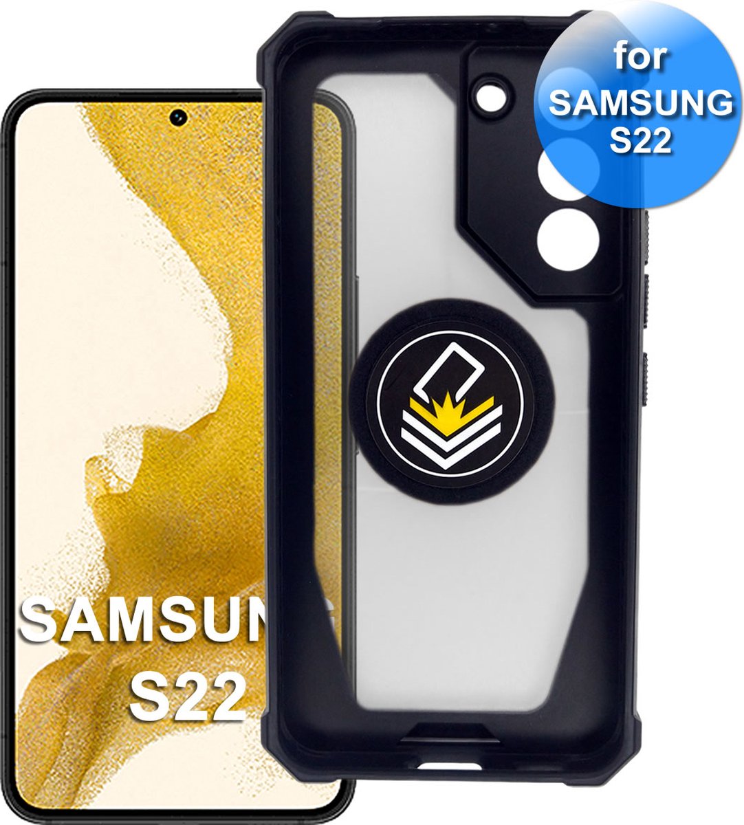 Telefoonhoesje geschikt voor de Samsung S22 - Hard Back Cover - Siliconen - Antishock - Semi Transparant - Zwart