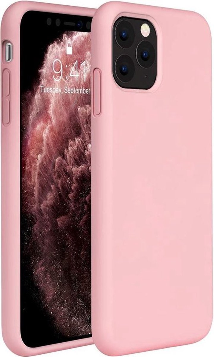 HB Hoesje Geschikt voor Apple iPhone 11 Pro - Siliconen Back Cover / Glazen Screenprotector - Roze