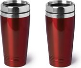 3x stuks warmhoudbeker/warm houd beker metallic rood 450 ml - RVS Isoleerbeker/thermosbekers reisbekers voor onderweg