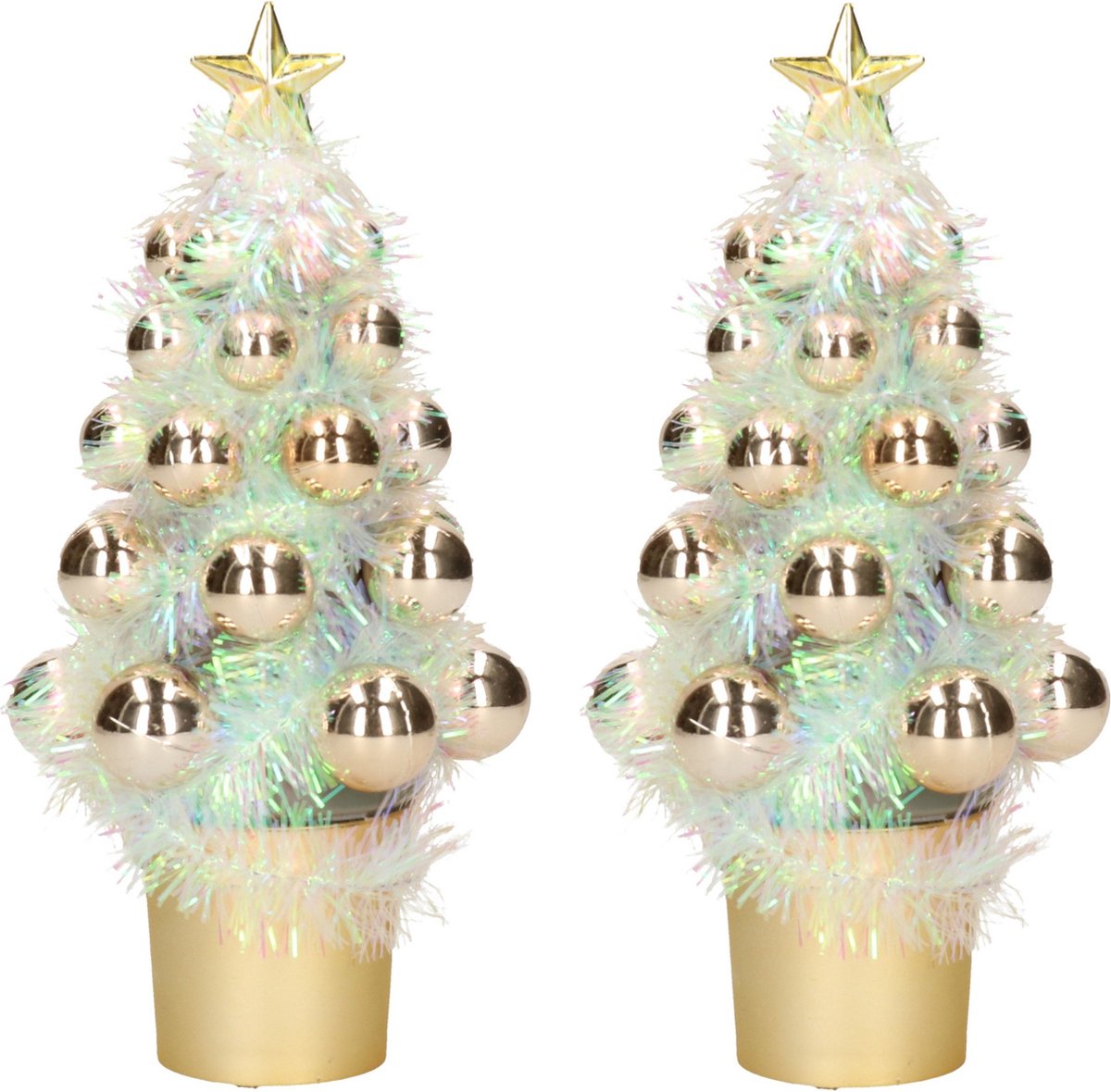 3x Mini kunst kerstboompje goud met kerstballen 19 cm - Kerstversiering - Kunstboompje