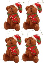 5x Kersthangers knuffelbeertjes bruin met gekleurde sjaal en muts 7 cm - Kerst hangdecoratie - Kerstboom versiering