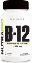 NutraBio Vitamine B-12 (2000mcg) - 90 Plantaardige Capsules