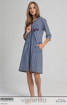 Vienetta katoenen badjas met rits en capuchon- marineblauw/wit S/M