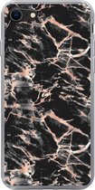 Geschikt voor iPhone SE 2022 hoesje - Roségold - Marmer print - Patronen - Zwart - Siliconen Telefoonhoesje