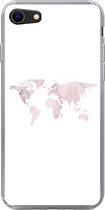 Geschikt voor iPhone SE 2022 hoesje - Wereldkaart - Marmer print - Roze - Siliconen Telefoonhoesje