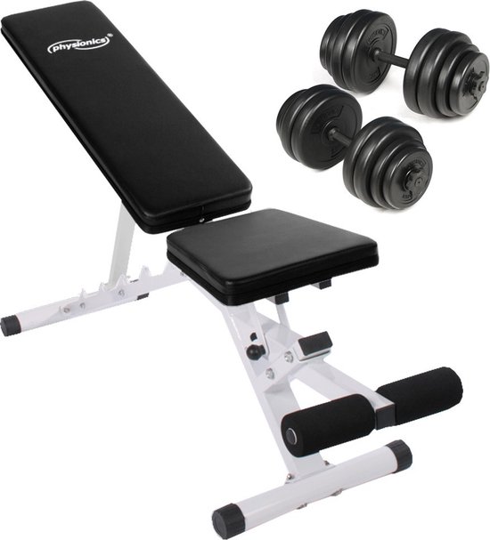 GoodVibes - Multifunctionele Halterbank Inclusief Halterset - Inklapaar - Verstelbaar - 30KG Gewichten - Korte halters