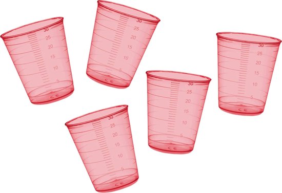 Set de 160 gobelets doseurs (30 ml, rouges, gradués, pour usage fréquent)