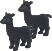Set van 2x stuks pluche knuffel dieren zwarte Alpaca van 20 cm - Speelgoed knuffels