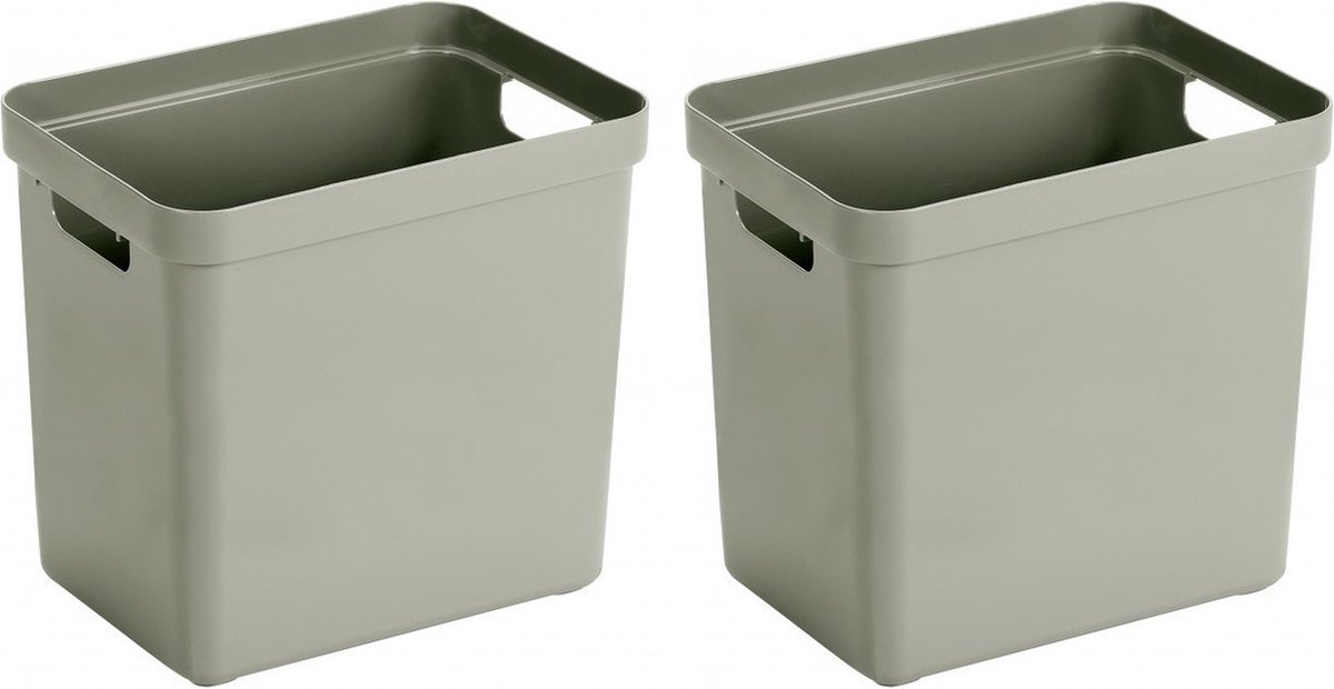 Sunware Opbergbox Sigma - 3x - kunststof - groen - 25 liter - Opbergbakken/opbergers - 35 x 25 x 36 cm