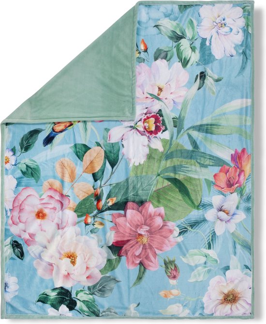 Luxe Polyester Plaid 130x160 cm - Bloemen en Vogels Print - Multi - Voor 1 Persoon - Descanso