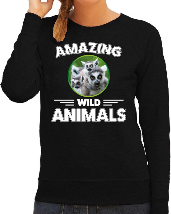 Sweater maki - zwart - dames - amazing wild animals - cadeau trui maki / ringstaart makis liefhebber