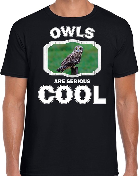 Dieren uilen t-shirt zwart heren - owls are serious cool shirt - cadeau t-shirt velduil/ uilen liefhebber XXL